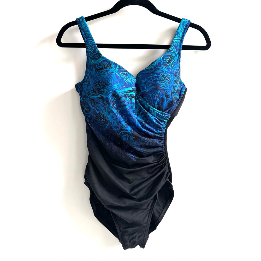 Miraclesuit Mediterra Sanibel It’s A Wrap One-Piece Teal Green Blue Swimsuit 10